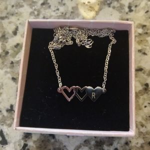 Silver R Initial Heart Necklace